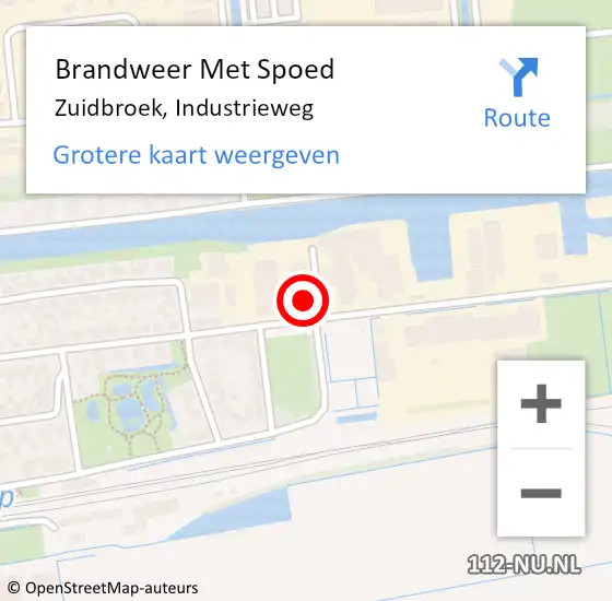 Locatie op kaart van de 112 melding: Brandweer Met Spoed Naar Zuidbroek, Industrieweg op 6 februari 2018 19:33