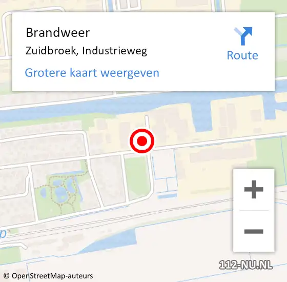 Locatie op kaart van de 112 melding: Brandweer Zuidbroek, Industrieweg op 6 februari 2018 19:51