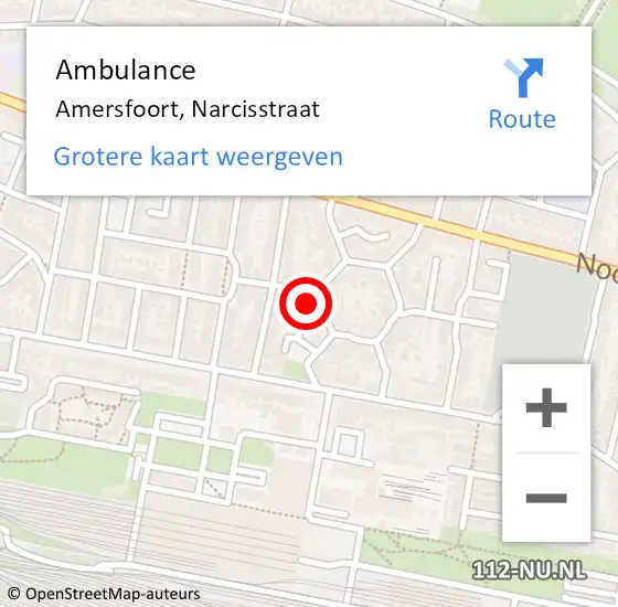 Locatie op kaart van de 112 melding: Ambulance Amersfoort, Narcisstraat op 6 februari 2018 19:52
