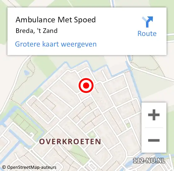 Locatie op kaart van de 112 melding: Ambulance Met Spoed Naar Breda, 't Zand op 6 februari 2018 20:34