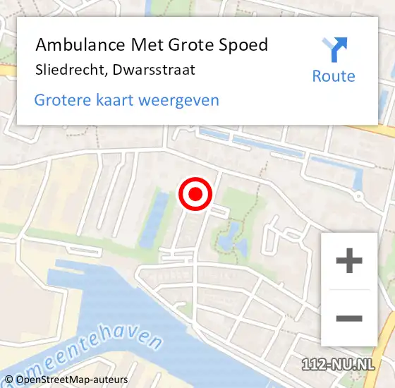 Locatie op kaart van de 112 melding: Ambulance Met Grote Spoed Naar Sliedrecht, Dwarsstraat op 6 februari 2018 21:13