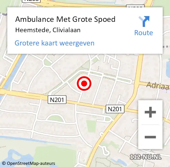 Locatie op kaart van de 112 melding: Ambulance Met Grote Spoed Naar Heemstede, Clivialaan op 6 februari 2018 21:16