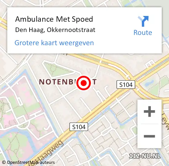 Locatie op kaart van de 112 melding: Ambulance Met Spoed Naar Den Haag, Okkernootstraat op 6 februari 2018 23:03