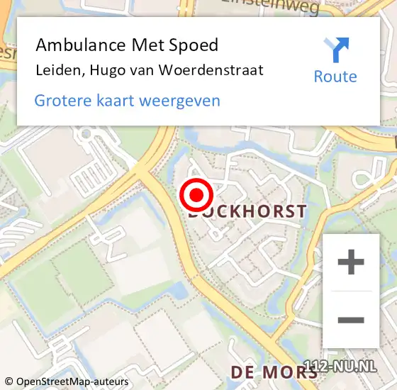 Locatie op kaart van de 112 melding: Ambulance Met Spoed Naar Leiden, Hugo van Woerdenstraat op 6 februari 2018 23:55