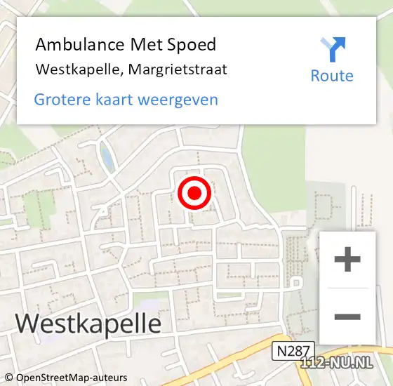 Locatie op kaart van de 112 melding: Ambulance Met Spoed Naar Westkapelle, Margrietstraat op 7 februari 2018 00:14