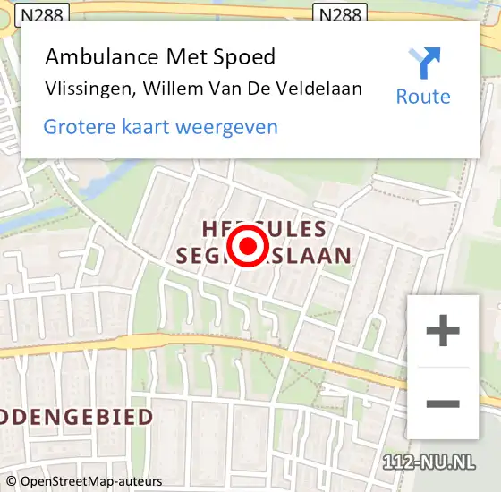 Locatie op kaart van de 112 melding: Ambulance Met Spoed Naar Vlissingen, Willem Van De Veldelaan op 7 februari 2018 01:02