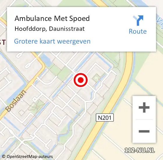 Locatie op kaart van de 112 melding: Ambulance Met Spoed Naar Hoofddorp, Daunisstraat op 7 februari 2018 01:23