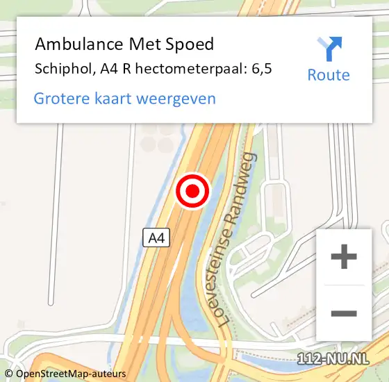 Locatie op kaart van de 112 melding: Ambulance Met Spoed Naar Schiphol, A4 R hectometerpaal: 6,5 op 7 februari 2018 01:29