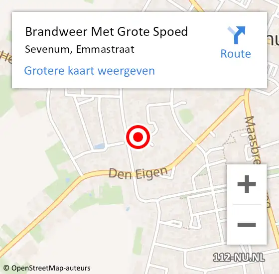 Locatie op kaart van de 112 melding: Brandweer Met Grote Spoed Naar Sevenum, Emmastraat op 7 februari 2018 06:40