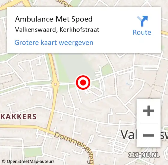 Locatie op kaart van de 112 melding: Ambulance Met Spoed Naar Valkenswaard, Kerkhofstraat op 7 februari 2018 09:10