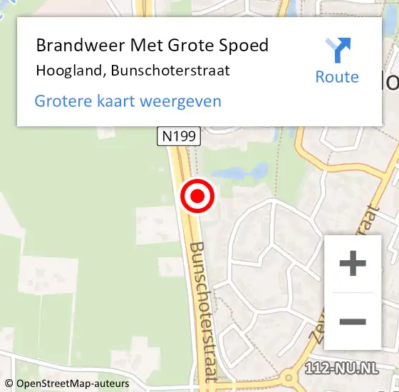 Locatie op kaart van de 112 melding: Brandweer Met Grote Spoed Naar Hoogland, Bunschoterstraat op 7 februari 2018 09:35