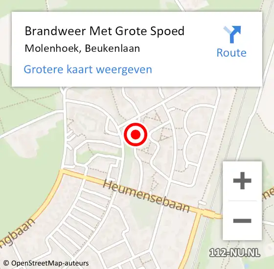 Locatie op kaart van de 112 melding: Brandweer Met Grote Spoed Naar Molenhoek, Beukenlaan op 7 februari 2018 10:09