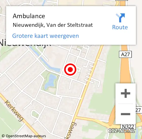 Locatie op kaart van de 112 melding: Ambulance Nieuwendijk, Van der Steltstraat op 7 februari 2018 11:35