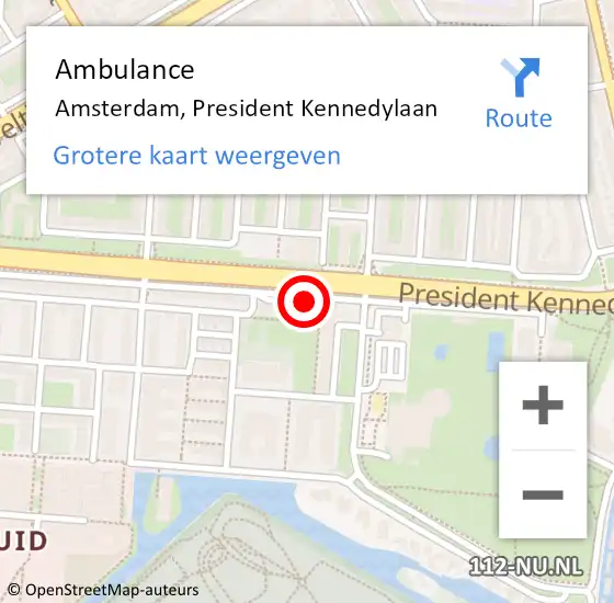 Locatie op kaart van de 112 melding: Ambulance Amsterdam, President Kennedylaan op 7 februari 2018 12:02