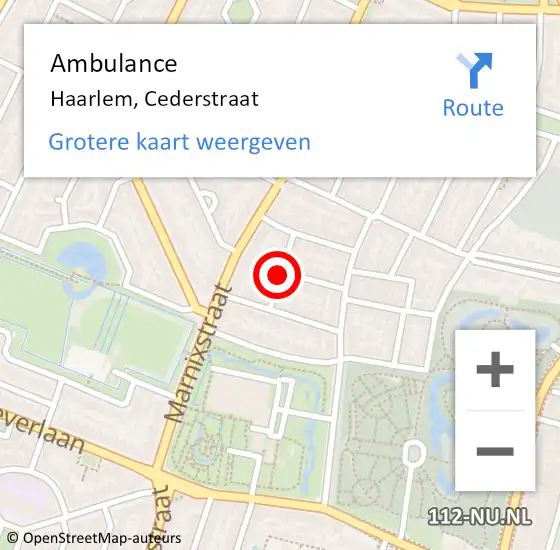 Locatie op kaart van de 112 melding: Ambulance Haarlem, Cederstraat op 7 februari 2018 12:02