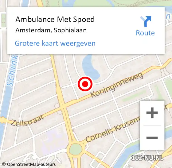 Locatie op kaart van de 112 melding: Ambulance Met Spoed Naar Amsterdam, Sophialaan op 7 februari 2018 12:22