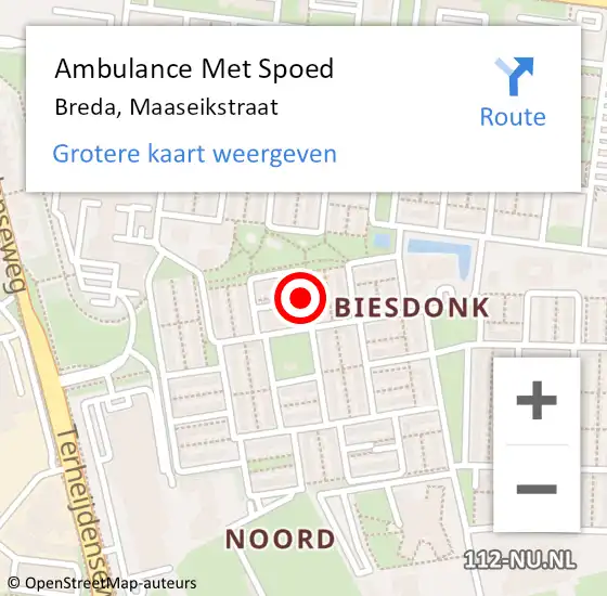 Locatie op kaart van de 112 melding: Ambulance Met Spoed Naar Breda, Maaseikstraat op 7 februari 2018 12:29