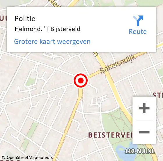 Locatie op kaart van de 112 melding: Politie Helmond, 'T Bijsterveld op 7 februari 2018 12:37