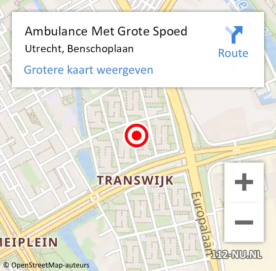 Locatie op kaart van de 112 melding: Ambulance Met Grote Spoed Naar Utrecht, Benschoplaan op 7 februari 2018 12:50