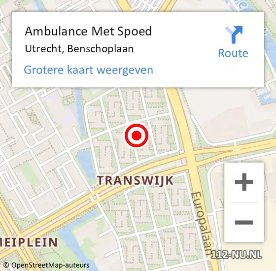 Locatie op kaart van de 112 melding: Ambulance Met Spoed Naar Utrecht, Benschoplaan op 7 februari 2018 13:08