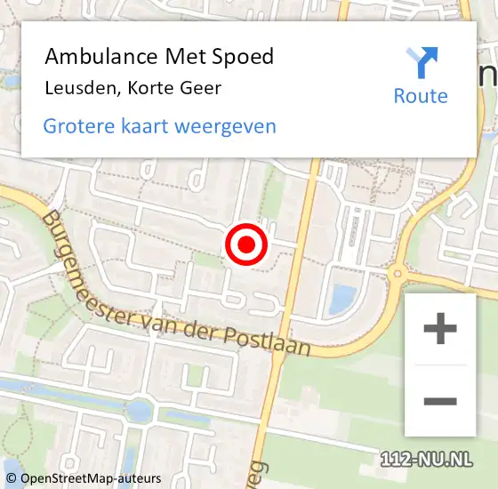 Locatie op kaart van de 112 melding: Ambulance Met Spoed Naar Leusden, Korte Geer op 7 februari 2018 13:47