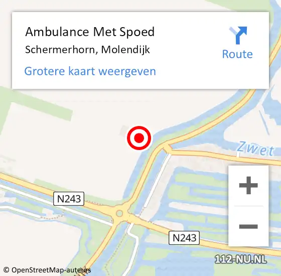 Locatie op kaart van de 112 melding: Ambulance Met Spoed Naar Schermerhorn, Molendijk op 7 februari 2018 13:58