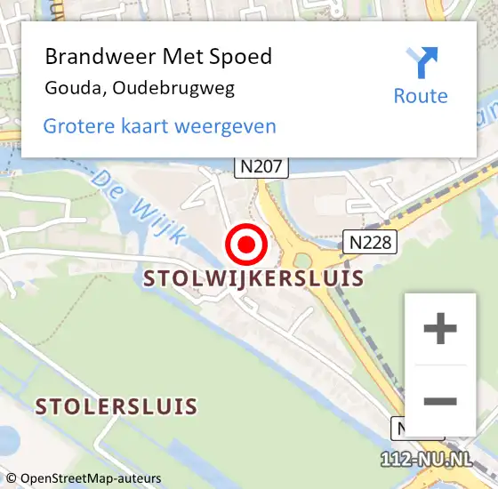 Locatie op kaart van de 112 melding: Brandweer Met Spoed Naar Gouda, Oudebrugweg op 15 februari 2014 13:13