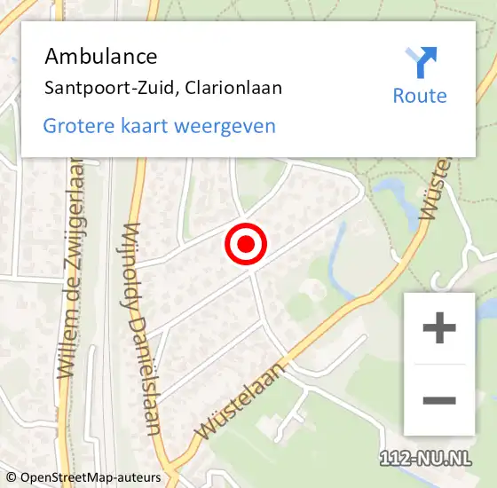 Locatie op kaart van de 112 melding: Ambulance Santpoort-Zuid, Clarionlaan op 7 februari 2018 14:05