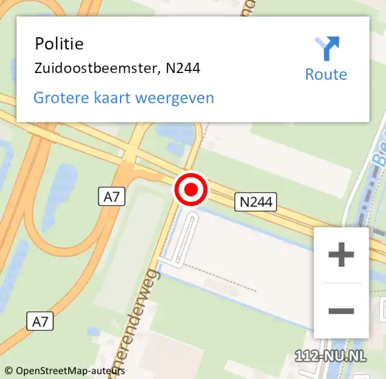 Locatie op kaart van de 112 melding: Politie Zuidoostbeemster, N244 op 7 februari 2018 14:33