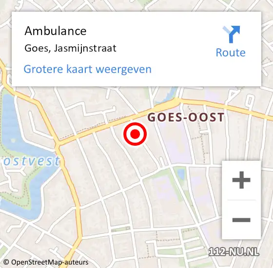 Locatie op kaart van de 112 melding: Ambulance Goes, Jasmijnstraat op 7 februari 2018 15:54