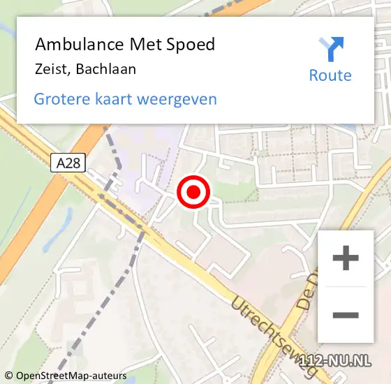 Locatie op kaart van de 112 melding: Ambulance Met Spoed Naar Zeist, Bachlaan op 7 februari 2018 15:55