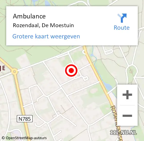 Locatie op kaart van de 112 melding: Ambulance Rozendaal, De Moestuin op 7 februari 2018 16:11