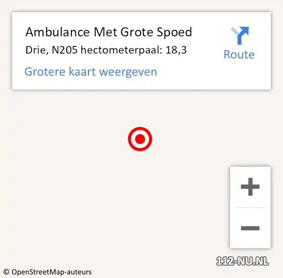 Locatie op kaart van de 112 melding: Ambulance Met Grote Spoed Naar Drie, N205 hectometerpaal: 18,3 op 7 februari 2018 16:21