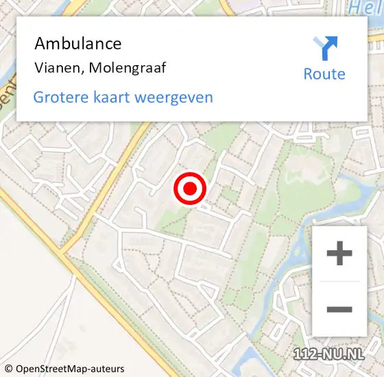 Locatie op kaart van de 112 melding: Ambulance Vianen, Molengraaf op 7 februari 2018 16:38