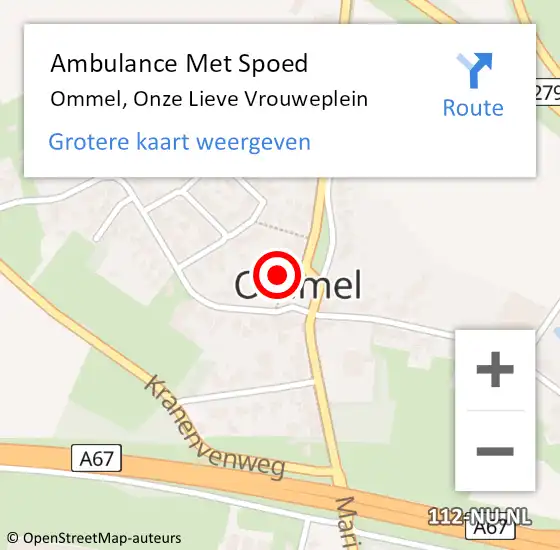 Locatie op kaart van de 112 melding: Ambulance Met Spoed Naar Ommel, Onze Lieve Vrouweplein op 7 februari 2018 17:15