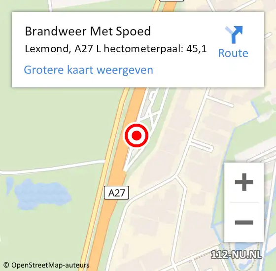 Locatie op kaart van de 112 melding: Brandweer Met Spoed Naar Lexmond, A27 L hectometerpaal: 45,1 op 7 februari 2018 17:52