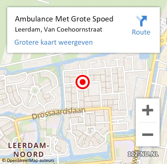 Locatie op kaart van de 112 melding: Ambulance Met Grote Spoed Naar Leerdam, Van Coehoornstraat op 7 februari 2018 17:58