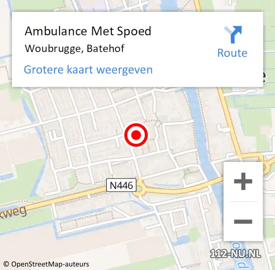 Locatie op kaart van de 112 melding: Ambulance Met Spoed Naar Woubrugge, Batehof op 7 februari 2018 18:51