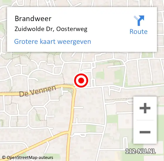 Locatie op kaart van de 112 melding: Brandweer Zuidwolde Dr, Oosterweg op 7 februari 2018 20:00