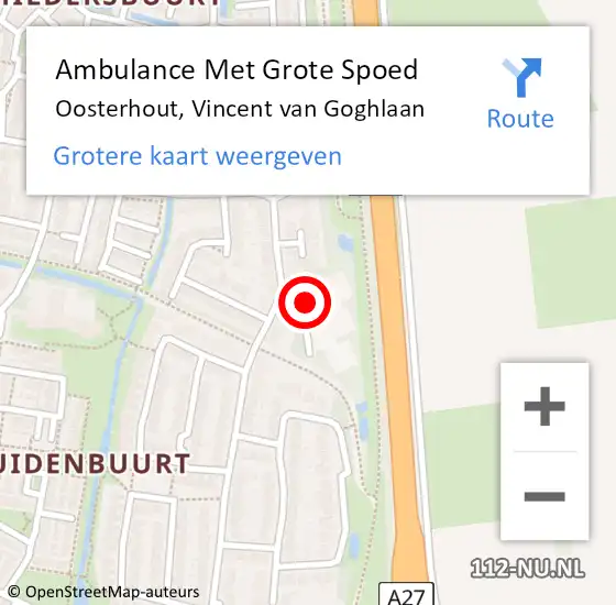 Locatie op kaart van de 112 melding: Ambulance Met Grote Spoed Naar Oosterhout, Vincent van Goghlaan op 7 februari 2018 20:05