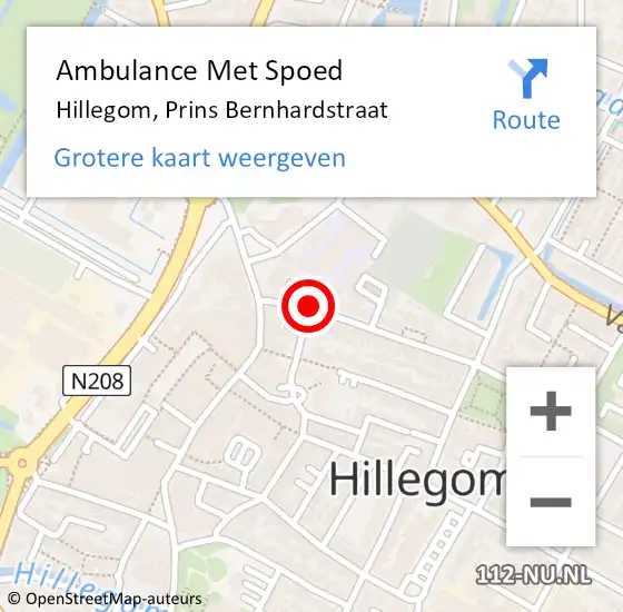 Locatie op kaart van de 112 melding: Ambulance Met Spoed Naar Hillegom, Prins Bernhardstraat op 7 februari 2018 20:43