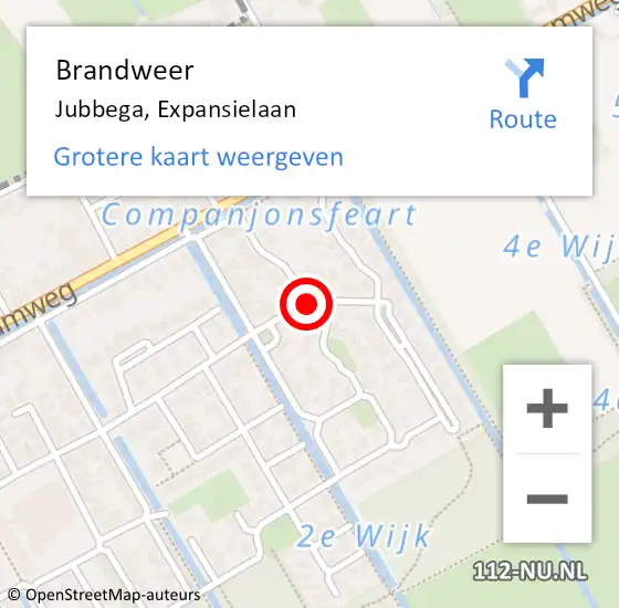 Locatie op kaart van de 112 melding: Brandweer Jubbega, Expansielaan op 7 februari 2018 21:20