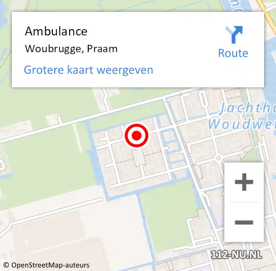 Locatie op kaart van de 112 melding: Ambulance Woubrugge, Praam op 7 februari 2018 21:32