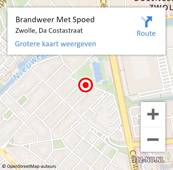 Locatie op kaart van de 112 melding: Brandweer Met Spoed Naar Zwolle, Da Costastraat op 7 februari 2018 22:19