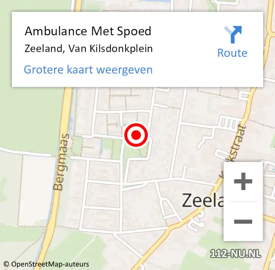 Locatie op kaart van de 112 melding: Ambulance Met Spoed Naar Zeeland, Van Kilsdonkplein op 7 februari 2018 22:51