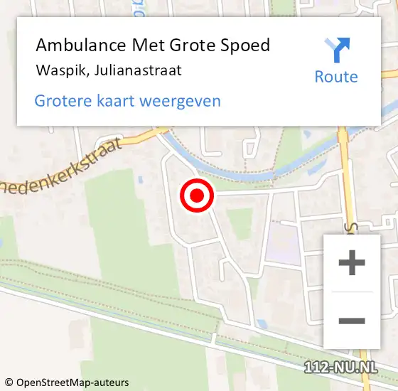 Locatie op kaart van de 112 melding: Ambulance Met Grote Spoed Naar Waspik, Julianastraat op 8 februari 2018 02:35