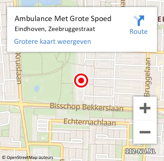 Locatie op kaart van de 112 melding: Ambulance Met Grote Spoed Naar Eindhoven, Zeebruggestraat op 8 februari 2018 02:42