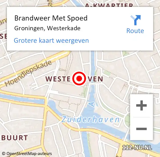 Locatie op kaart van de 112 melding: Brandweer Met Spoed Naar Groningen, Westerkade op 8 februari 2018 05:00