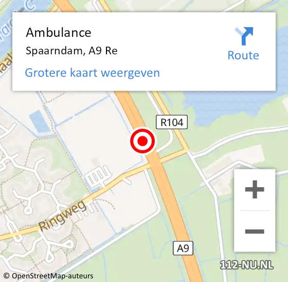 Locatie op kaart van de 112 melding: Ambulance Spaarndam, A9 L hectometerpaal: 45,5 op 8 februari 2018 06:34