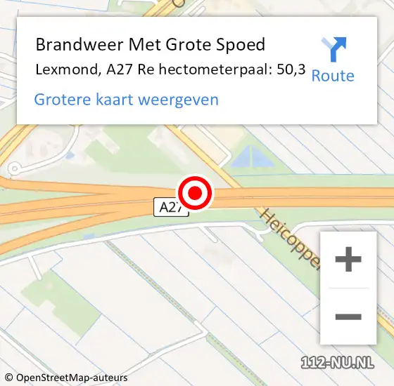 Locatie op kaart van de 112 melding: Brandweer Met Grote Spoed Naar Lexmond, A27 L hectometerpaal: 46,0 op 8 februari 2018 08:07